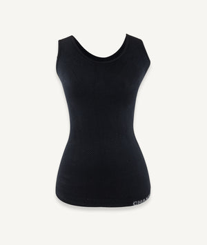 Camiseta interior mujer reductora sin costuras con tirante ancho y diseño rejilla negro