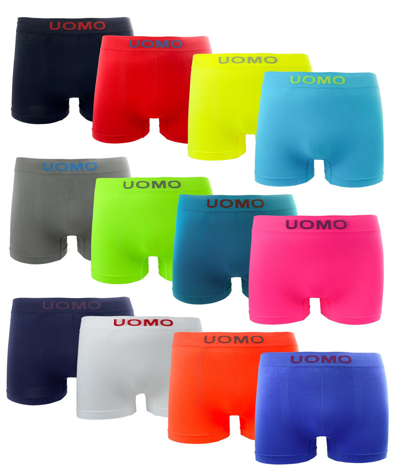 Channo Calzoncillos Licra Sin Costuras Boxer Hombre Suaves, Elásticos y Cómodos - UOMO (Pack 12)