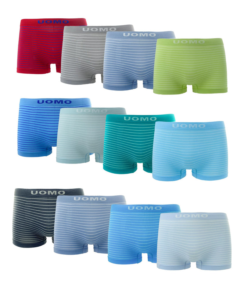 Calzoncillos Boxer de Niño UOMO, Sin Costuras y con estampado de rayas – (Pack 12)