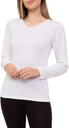 Channo Camiseta Interior Térmica Algodón Manga Larga Mujer Cuello de Pico Color Liso