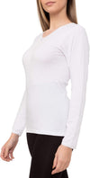 Channo Camiseta Interior Térmica Algodón Manga Larga Mujer Cuello de Pico Color Liso