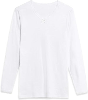 Channo Camiseta Interior Térmica Algodón Manga Larga Mujer Cuello de Pico Color Liso