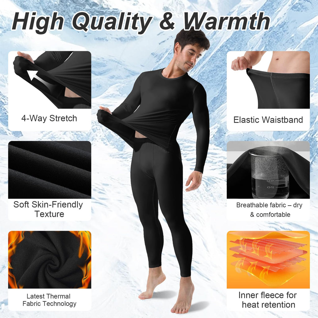 Channo Ropa Interior Térmica para Hombre: Camiseta Manga Larga y Pantalones Térmicos - Ideal para Correr y Esquiar