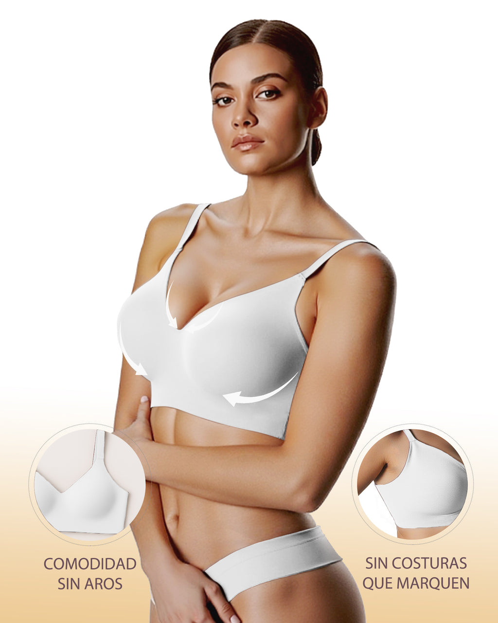 Channo Sujetador Sin Costuras para Mujer: Tejido de Nylon Efecto Invisible Sin Aros Suave Cómodo Tirantes Ajustables y Elásticos