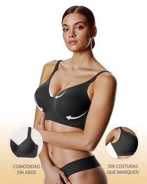 Channo Sujetador Sin Costuras para Mujer: Tejido de Nylon Efecto Invisible Sin Aros Suave Cómodo Tirantes Ajustables y Elásticos