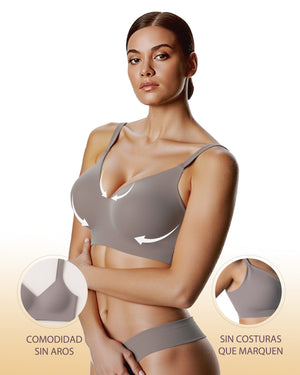 Channo Sujetador Sin Costuras para Mujer: Tejido de Nylon Efecto Invisible Sin Aros Suave Cómodo Tirantes Ajustables y Elásticos