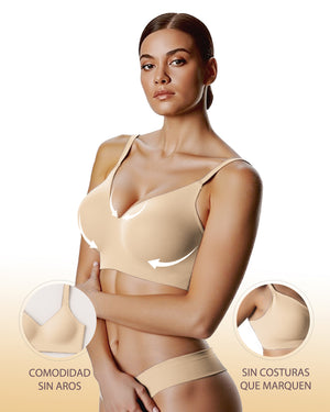 Channo Sujetador Sin Costuras para Mujer: Tejido de Nylon Efecto Invisible Sin Aros Suave Cómodo Tirantes Ajustables y Elásticos