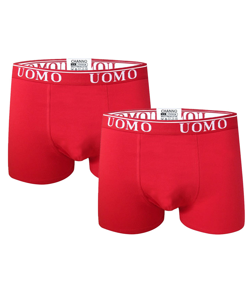 Boxers de Algodón Básicos Ajustados de Color Rojo Liso, Cómodos y Suaves. Colección UOMO