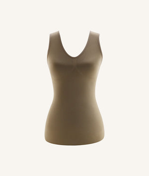 Camiseta interior mujer reductora cuello semiredondo beige