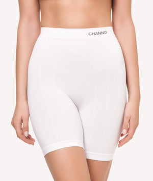 Culotte faja pantalón reductora con rayas sin costuras blanco frontal - CHANNO Woman